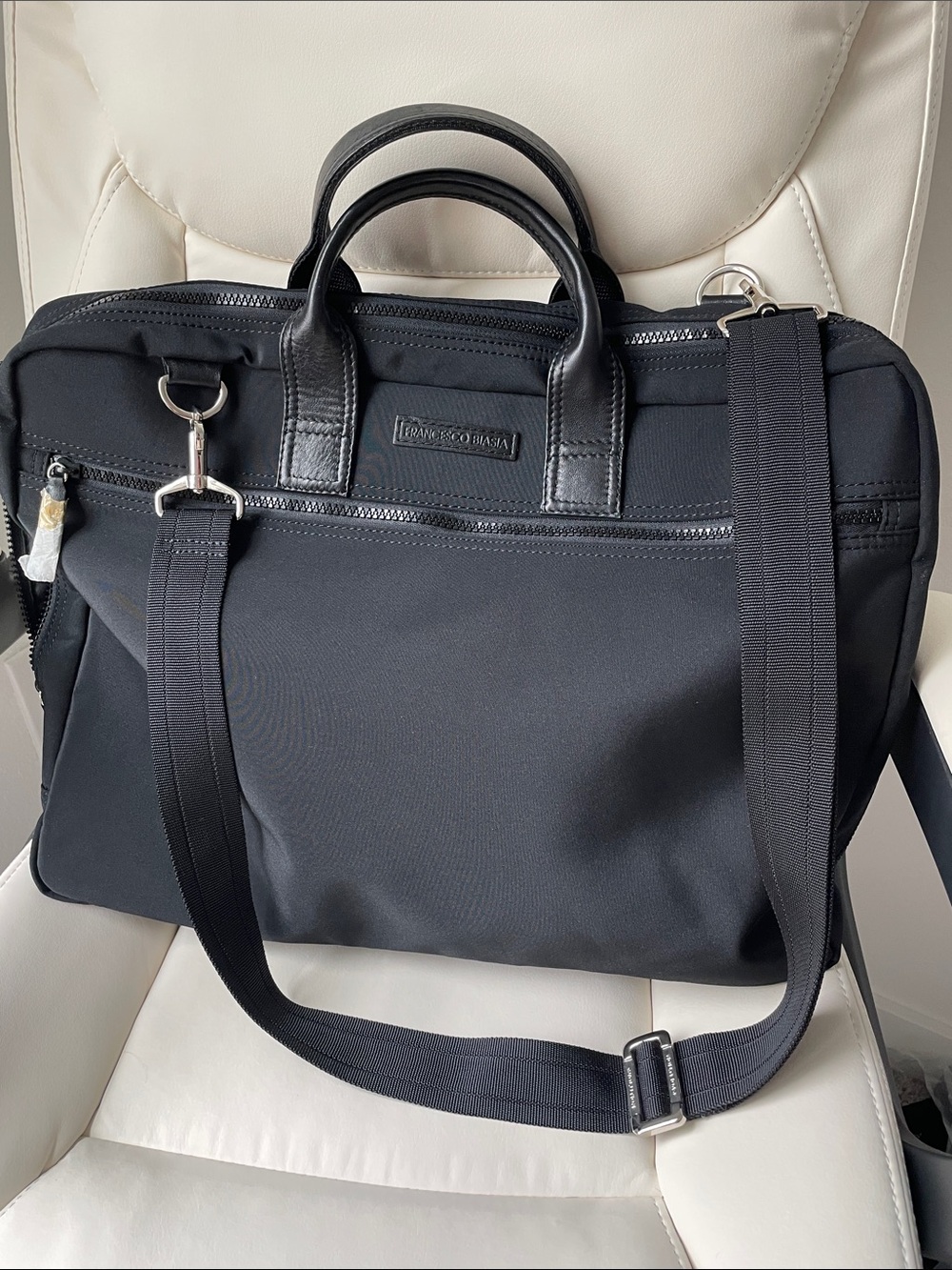 Francesco Biasia Black Nylon Laptop Briefcase with Shoulder Strap